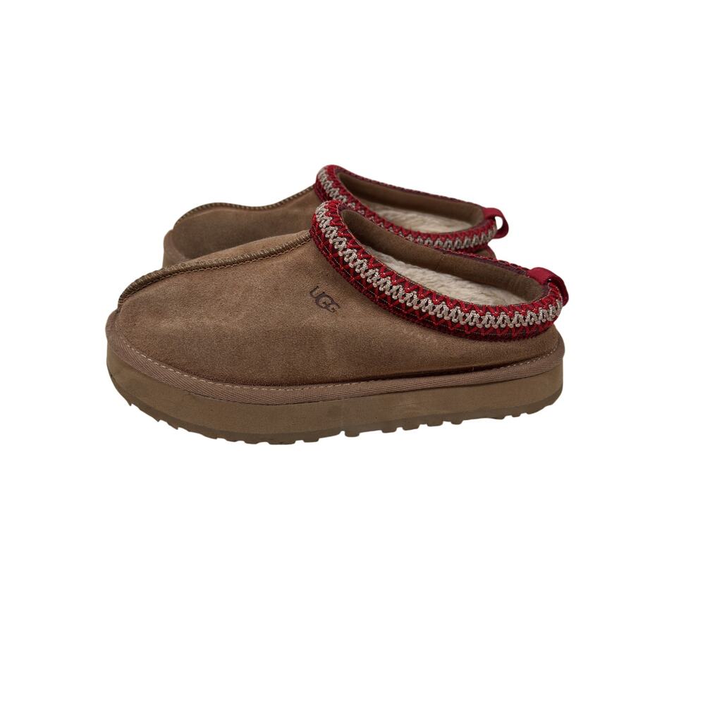 UGG Tasman Slippers Girls Size 2 Brown Suede Fleece Lined Platform - Picture 4 of 8